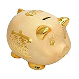 dxzsf Sparschwein 6 Zoll Gold-Schwein Glücksgeld Box Keramik Piggy Bank-Münzen-Bank Banknoten Piglet-Dekoration reizende Kindergeburtstag-Festival-Geschenk Spardose Kinder (Size : 8 Inches)