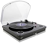 Denver Plattenspieler für Vinyl-Schallplatten, Bluetooth, Aufnahme auf MP3 (kein PC erforderlich), USB- oder SD-Karte, eingebaute Stereo-Lautsprecher – VPL-210 glänzend schw