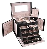 Aufbewahrungskiste Faux Leder Schmuck Organizer Ringe Armband Perlen Aufbewahrungsboxen Ohrring Case Samt Schmuck Manschettenknöpfe Reisetasche Schlösser Key Jewel Weihnachten Geburtstagsgeschenk