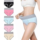 Falechay Bauchweg Unterhosen Damen Unterwäsche Baumwolle Slip Damen Pantys High Waist Taillenslip Mehrpack 5er Pack Schwarz&Rosenrot&Blau&Rosa&Gelb XL