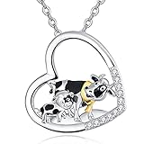 TANGPOET Tier Halskette Damen 925 Sterling Silber Niedlich Herz Anhänger Kuh Halskette Schmuck Geschenke für Mama Tochter E