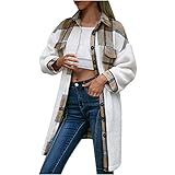 Vmiozizc Women's Shirt Coats Plaid Splicing Lapel Long Sleeve Cardigan Buttons Jacket Long Peacoat Loose Outerwear with Pocket-Small,Brow