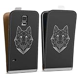DeinDesign Tasche kompatibel mit Samsung Galaxy S5 Neo Flip Case Hülle Weiß Wolf Line Art L