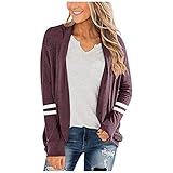 WANGTIANXUE Damen Strickjacke Frühherbst Cardigan Streifen Langarm Open Front Strickpullover Mantel Frauen Farbblock Strickmantel Damen Strickjacke mit Tasche Sweatjacke Mode Lose Übergangsjack