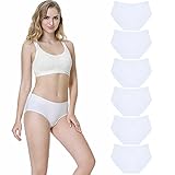 TUUHAW Unterhosen Damen Unterwäsche 6er Pack Baumwolle Slips Mittel Taille Panties Weiß L