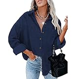 WAQD Retro Vintage Damen Hemd Cordjacke Oberteile Casual Langarm Outwear Streetwear Freizeitjacke Basic Bluse T Shirt Hemdjacke Damen Einfarbig Bluse Revers Langarm Tops Elegant H