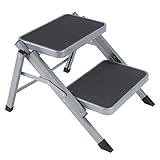 Wohnwagen Wohnmobil Klapptritt 2 Stufen Trittstufe Klappleiter flach faltbar Anti-Rutsch, Einstieg Tritthilfe zweistufig Trittleiter Stabil Tritt Stufe Camping Leiter Metall für Caravan R