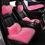 Plüsch Auto Sitzauflage, Faux Lammfell Autositzbezug, Winter Warme Auto Sitzkissenbezug mit Lendenkissen und Kopfstütze (F)