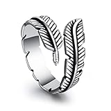 Kaytong Silber Farbe Feder Offene Ringe Hip Hop Einstellbarer Ring Modeschmuck Vintage Antike Punk für Frauen Eheringe-Verstellbar,Farbe Silb