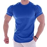 wuitopue Herren-T-Shirt, kurzärmlig, für Fitness, Sport, schnelltrocknend, Stretch, Trainingskleidung für den Winter, warm, Größe S-XXXXXXXL, blau (1), XL