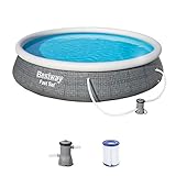 Bestway Fast Set Pool, 396 x 84 cm, Set mit Filterpumpe, rund, graue Rattan-Optik