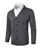 KTWOLEN Herren Strickjacke Cardigan Pullover mit Schalkragen Winterjacke Übergangsjacke Männer Freizeitjacke Langarm Sweatjacke (Dunkelgrau, M)