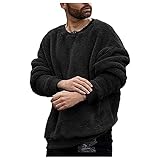 BUZHIDAO Herren Pullover Einfarbig Doppelseitiger Fleecejacke Rundhals langärmelige Sweatshirt Teddy-Fleece Pullover mit T