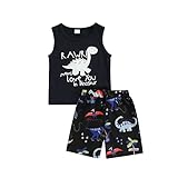 Cutemini Baby Jungen Hawaii Kleidung Set Jungen Rundhals Buchstabendruck Ärmellose Weste Top + Elastische Taille Shorts Outfits Baby Freizeit Fotoshooting Bekleidung Outfits (B, 18-24 Monate)