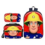 Kinder Feuerwehrmann Sam Rucksack Jungen 3-in-1 Schulranzen-Set Cartoon Rucksack mit isolierter Lunchtasche Federmäppchen, Stil 6, Einheitsgröß