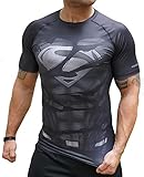 Khroom® Kompressionsshirt Herren Kurzarm atmungsaktiv im Helden Design | Compression Shirt Funktionsshirt Unterziehshirt Funktionsunterhemd für Fitness, Gym, Joggen (Superman B b