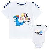 Kleiner Bruder Große Bruder T-Shirt & Body Set Dinosaurier Geschwister Geschenk Baumwolle Weiß Gedruckt Kurzarmanzüge für Kleinkinder Neugeborene jungen kleinkind kleidung(Weiß, 2-3Jahre/ 3-6 Monate)