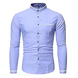 Herbst Einfarbig Business Freizeithemd Herrenmode Trend Stehkragen Slim Hemd Herren Rundhals Langarm Businesshemd Solide Slim Fit Casual Business Formal Button Up S