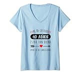 Damen Me Ha 40 Jahre Estern, Hellbraun, Geburtstag T-Shirt mit V