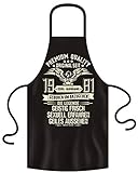 Soreso Design Kochschürze Schürze mit witzigem Spruch Edel Jahrgang 1981 Farbe: schwarz - Geschenk zum 40 Geburtstag für Frauen und Männer Set mit Urk