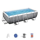 Bestway Power Steel Frame Pool, 404 x 201 x 100 cm, Komplett-Set, mit Filterpumpe, eckig, g