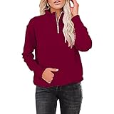 NHNKB Damen Casual Half Zip Up Pullover Sweatshirts Mode Lose Uni Langarm Tops mit T