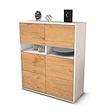 Stil.Zeit Highboard Jasmin - Korpus Weiss matt - Front Holz-Design Eiche (92x108x35cm) - Push-to-Open Technik & hochwertigen Leichtlaufschienen - Made in Germany