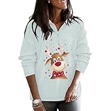 Tekaopuer Xmas Bedruckter Pullover für Damen, Weihnachten kleiner Elch Druck Pullover Bluse Niedlich Lustig Casual Zipper Sweatshirt Tops, weiß, 48