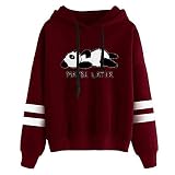 YANGQI Tunika Damen Herbst Winter 2-Stripe Langarm Kordelzug Kapuzenpullover Mit Motiv Panda Maybe Later Lustiger Textdruck Einfach Mode Tierdruck Drop Shoulder Ärmel H