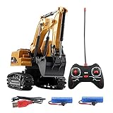 HYZHYZ Rc LKW Mini Fernbedienung Bulldozer 1:24 5ch 6ch Legierung Technik car Dump LKW kran Bagger elektrische Fahrzeug Spielzeug wiederaufladbare rc LKW mit Lights klingen,2 Battery p