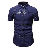 Kurzarm Herren Sommer Slim Fit Strickjacke Herren Hawaii Hemd Mode Streifen Druck Trachtenhemd Business Causal Urlaub Herren Strandshirt E-AC L