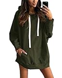 YOINS Damen Langer Kapuzenpullover Hoodie Pullover mit Kapuze Pulli Kleider Strickjacke Lange Tops Mantel Langarm Sweatshirt Aktualisierung-Army Green XXL