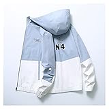 ONETOTOP Hip-Hop Streetwear Herrenjacken, Herren Freizeitja Mode Mit Kapuze Männer Casual Jacket Thin Streetwear Zipper Top Mäntel Langarm Große Kleidung (Color : Sky Blue, Size : L(55-62kg)