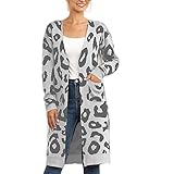 SHOWSHY Damen Lang Strickmantel Sweatjacken Langarm Open Front Camouflage Drucken Leopardenmuster Lose Sweater Cardigan Frauen Herbst Winter Casual Elegant Farbblock Outwear Strickjacke mit T