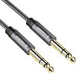 POSUGEAR [5M] 6.35mm Instrumentenkabel Stereo 5M, Nylon Geflochten 6.3mm Klinke auf 6.3mm Klinke Audio Kabel Lärmschutz für Verstärker Gitarre, Bass, Tasteninstrument (Grau) (5M)