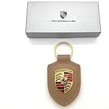 ORIGINAL Porsche Schlüsselanhänger BRAUN Leder mit Wappen WAP0500980H