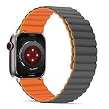 Tasikar Armband Kompatibel mit Apple Watch Armband 42mm 44mm 45mm, Upgrade Herren Damen Silikon Magnetverschluss [Doppelseitig Tragbar] Ersatzarmband für iWatch SE Series 7/6/5/4/3/2/1 (Orange-Grau)