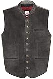 Spieth & Wensky Herren Trachten-Lederweste mit Stoffrücken Fischgräten braun grau, ALTSALZBURG, 52