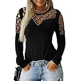 Damen Tshirt Tunika Langarm Shirt Ausgeschnittene Sexy Longshirts Rundhals Oberteile Casual Tops Bluse Frauen Einfarbig Pullover Langarmshirt Teenager Mädchen Mode Longsleeve Elegante Shirt B
