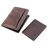 MoYouno 2 Stück RFID Blocking Wallet, Men Cowhide Leather Wallet, Minimalist Slim Bifold Retro Echtleder Geldbörse, Kreditkarteninhaber, Geschenk für Ihn, Vater Geschenk, Dunkelb