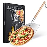 Professionellen Aluminium Pizzaschaufel - Alu Pizzaschieber mit großer Fläche (30,5cm x 33,5cm), Pizza Schieben with Dismountable langen Holzgriff - 83