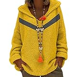 Strick-Hoodie mit V-Ausschnitt für Damen Plus Size Langarm-Strickpullover mit Kapuze Winter übergroße lässige Pullover-Oberteile mit Streifen (3XL,Gelb)