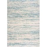 payé Teppich Wohnzimmer - Hochflor Shaggy - 120x160cm - Blau Creme Meliert - Modern Ethno Look - Oeko Tex 100 S