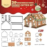 3D Ausstechformen Weihnachten,Kekse Ausstechformen Lebkuchenhaus Haus Form,3D Plätzchenausstecher Plätzchenformen Fondant Ausstecher Weihnachten Ausstecher Weihnachtsausstecher Backzubehör,10PCS