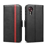 Rssviss Hülle für Samsung Xcover 5 Handyhülle Galaxy Xcover 5 PU Leder Case 3 Kartenfächer Premium PU Leder Schutzhülle mit Magnetverschluss für Samsung Xcover 5 Ledertasche Flip Case 5,3 Zoll Schw