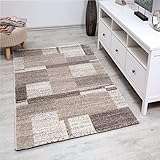 VIMODA Teppich Wohnzimmer kariert dicht gewebt und weich Klassisch Modern melierter Farbverlauf, Farbe:Beige, Maße:160 x 230