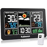 Kalawen Wetterstation mit Außensensor Innen und Außen 9-IN-1 Wireless Digital Wecker Barometer Weather Station Temperatur-Feuchtigkeits-Monitor Wettervorhersage für Zuhause Hausgarten Bü