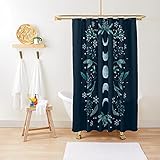 Moonlit Garden Duschvorhang Moon Boho Vorhänge für Badezimmer Roomtalks Floral Schwarz Nachthimmel Blume Badezimmer Dekoration - Blaugrün _150 x 180