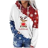 LAKOYA Damen Christmas Hoodie Sweatshirt Pullover mit Kapuze Herbst Winter Lightweight Vintage Kapuzenpullover mit T