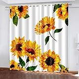 JORILS 3D Vorhänge Wohnzimmer Blickdicht Gardinen Sonnenblume Verdunkelungsvorhang Kinderzimmer Thermovorhang Fensterdekoration Super Weich Polyester Vorhänge für Schlafzimmer 170x200